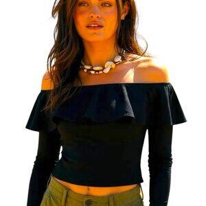 Free People Black Off-the-Shoulder Blouse Size Medium
